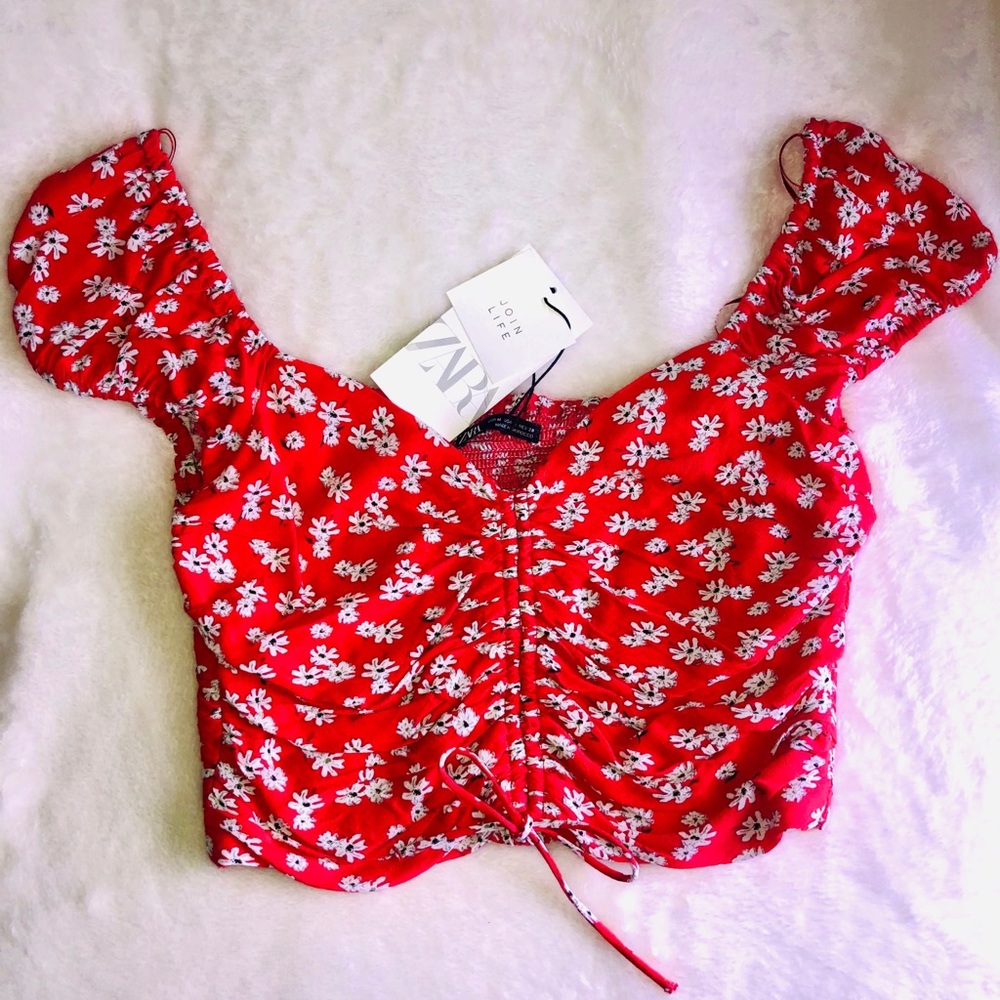 Zara Red Floral Crop Top